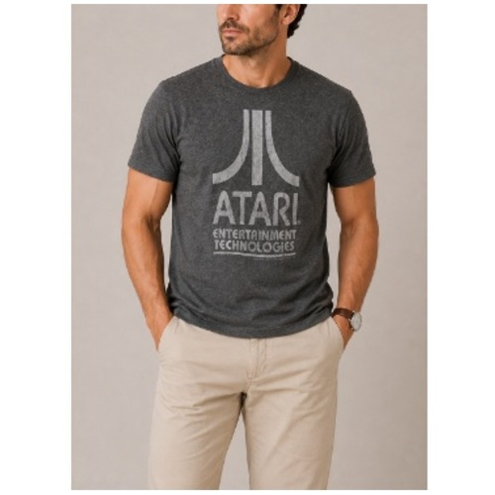 Atari Men's Charcoal Heather Gray Short Sleeves‎ Vintage Graphic Tee Size M
